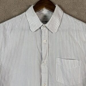 NN07 Leon SS Stripe Shirt Mens Medium White Blue Linen Cotton Button Up
